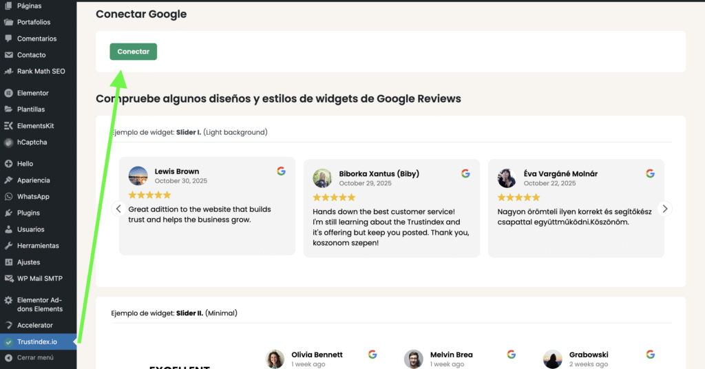 Testimonios de Google My Business en WordPress 2 Google Reviews Trustindex En Wordpress.